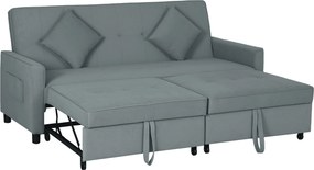 Sofá-cama de 3 lugares, reversível, com encosto ajustável e almofadas, 196 x 90 x 89 cm, cinzento