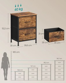Mesa de cabeçeira com gavetas de tecido 30 x 39,6 x 52,2 cm Castanho vintage-Preto