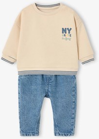 Conjunto sweat e jeans para bebé menino baunilha