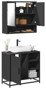 vidaXL 2 pcs conjunto móveis casa de banho derivados de madeira preto