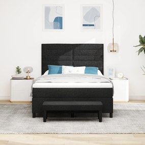 Cama Box com Colchão &amp; Banco Preto 160x200 cm Tecido
