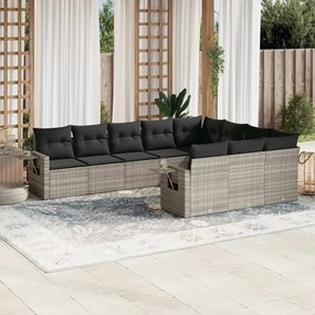 vidaXL 10 pcs conj. sofás jardim com almofadões vime PE cinzento-claro