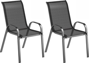 Outsunny Conjunto 2 Cadeiras de Jardim Empilháveis com Apoios de Braço Curvos, em Aço e Tecido Respirável, 54x71x93 cm, Preto | Aosom Portugal