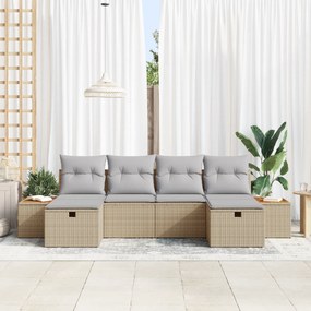 Conjunto de Sofá de Jardim de 6 Peças com Almofadas Bege em Vime Sinté