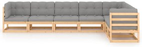 7 pcs conjunto lounge de jardim c/ almofadões pinho maciço
