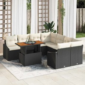 vidaXL Conjunto de Sofá de 9 Peças com Almofadas Pretas de Rattan Poliéster