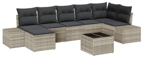 Conjunto de Sofá de Jardim de 8 Peças com Almofadas Cinzento Vime