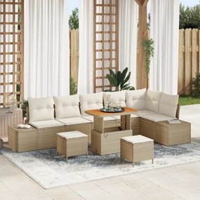 Conjunto de Sofás de Jardim vidaXL de 9 Peças com Almofadas Bege Ratta