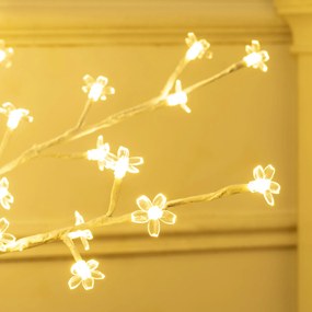 Árvore Cerejeira com 120 Luzes LED IP44 Banco Quente com Luz Ajustável em 3 Modos 21x21x150 cm Branco