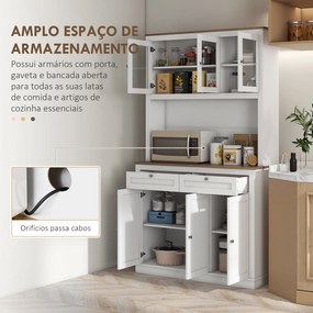 Armário de Cozinha com 3 Portas de Vidro Compartimento Aberto 2 Gavetas e Prateleiras Ajustáveis 100x40x180 cm Branco