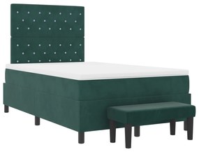 Cama Box Spring com Colchão e Banco Verde Escuro 120x200 cm Veludo