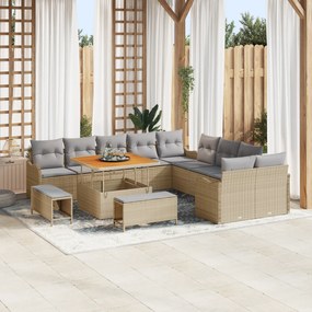 Conjunto de Sofá de Jardim de 13 Peças com Almofadas Bege Rattan Sinté