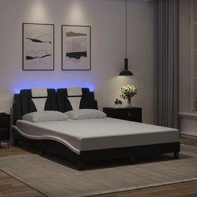 Estrutura cama c/ luzes LED 140x190cm couro artif. preto/branco