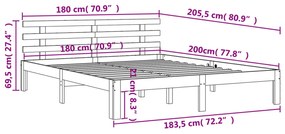 Estrutura cama c/ cabeceira 180x200cm pinho maciço castanho-mel