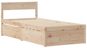 Cama com gavetas e colchão 90x200 cm madeira de pinho maciça