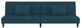 Sofá-cama 2 lugares com duas almofadas veludo azul