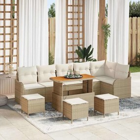 vidaXL Conjunto de Sofá de Jardim de 10 Peças com Almofadas de Rattan Bege Acácia