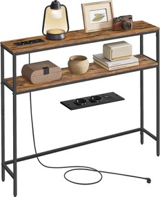 Mesa consola com 2 prateleiras 20 x 100 x 80 cm castanho vintage-Preto