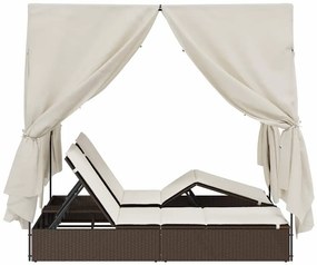 Espreguiçadeira Dupla com Telhado e Cortinas Castanho