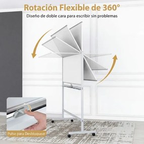 Quadro magnético 156 x 54 x 195/215 cm dupla face móvel com suporte ajustável e rodas bloqueáveis para escritório, casa e sala de aula Branco