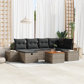 Conjunto de Sofá de Jardim com 7 Peças e Almofadas Cinzas em Rattan