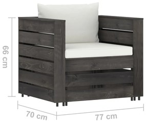 2 pcs conj. lounge jardim + almofadões madeira impreg. cinzento
