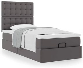 Cama otomana com colchão 90x190 cm couro artificial cinzento