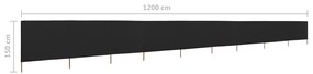 Para-vento com 9 painéis em tecido 1200x120 cm preto