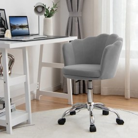 Cadeira giratória de veludo para escritório com altura ajustável com rodas Cadeira estofada para computador com encosto cinza