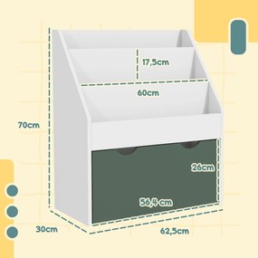 Estante infantil de 2 portas, armário moderno com 3 gavetas e varão para pendurar roupa, para quarto, Branco e verde