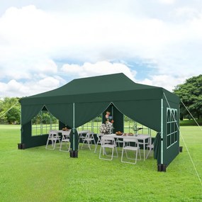 Tenda jardim, festas, eventos de 600 x 300 cm com 6 paredes laterais removíveis, com 6 pesos com bolsa de transporte Verde