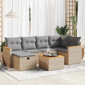 7 pcs conjunto de sofás p/ jardim com almofadões vime PE bege