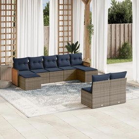 vidaXL 9 pcs conjunto sofás p/ jardim c/ almofadões vime PE cinzento