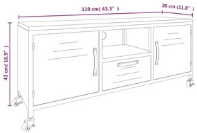 Móvel de TV 110x30x43 cm ferro/madeira de abeto maciça preto