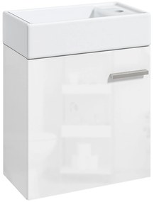 HOMCOM Móvel de Casa de Banho com Lavatório Móvel de Casa de Banho com Porta com Fechamento Suave e Armário 40x23x50 Branco Brilhante