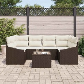 Conjunto de jantar de jardim de 7 peças com almofadas de ratan marrons
