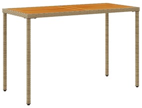 Mesa de jardim com tampo em acácia 115x54x74 cm vime PE bege