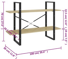 Estante c/ 2 prateleiras 100x30x70cm contrapl. carvalho sonoma