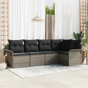 vidaXL Conjunto de sofá de jardim com 5 peças e almofadas cinzas em rattan sintético