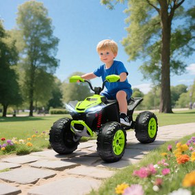 Moto 4 Elétrica para Crianças 24V com 2 Lugares 2 Motores Velocidade até 6,5 km/h Faróis Buzina Música e USB 109x68,5x76 cm Verde
