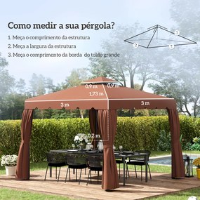 Toldo de Substituição para Pérgola 300x300 cm com Duplo Teto e 8 Orifícios de Drenagem Castanho