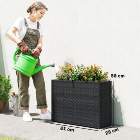 Floreira elevada em resina trançada 76 x 23 x 28 cm, suporte para flores com tabuleiro removível e pés ajustáveis preta