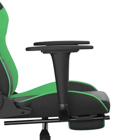 Cadeira gaming massagens c/ apoio pés couro artif. preto/verde