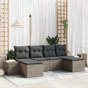 Conjunto de Sofás de Jardim de 6 Peças com Almofadas Cinza Vime PE
