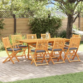 Cadeiras de Jardim Dobráveis vidaXL com Almofada Cinza 8pcs em Madeira de Acácia Sólida