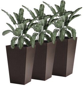 Conjunto de 3 Vasos Quadrados para Plantas Flores 3 Vasos com Imitação de Vime para Jardim Terraço Interior e Exterior 36,5x36,5x61cm Marrom