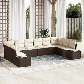 Conjunto de Sofá de Jardim de 10 Peças com Almofadas em Rattan Poliést