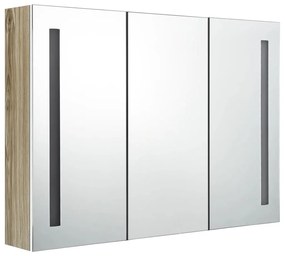 Armário espelhado casa de banho LED 89x14x62 cm branco/carvalho