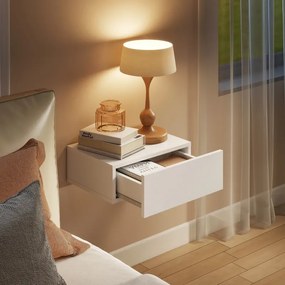 Conjunto de 2 Mesas de Cabeceira com 1 Gaveta Desenho Montado na Parede Estilo Moderno para Dormitório 40x30x15 cm Branco