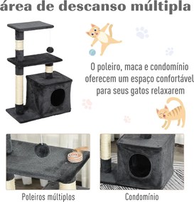 Arranhador para Gatos 50x30x81,5 cm Centro de Atividades para Gatos com Poste de Sisal Plataformas e Caverna Cinza